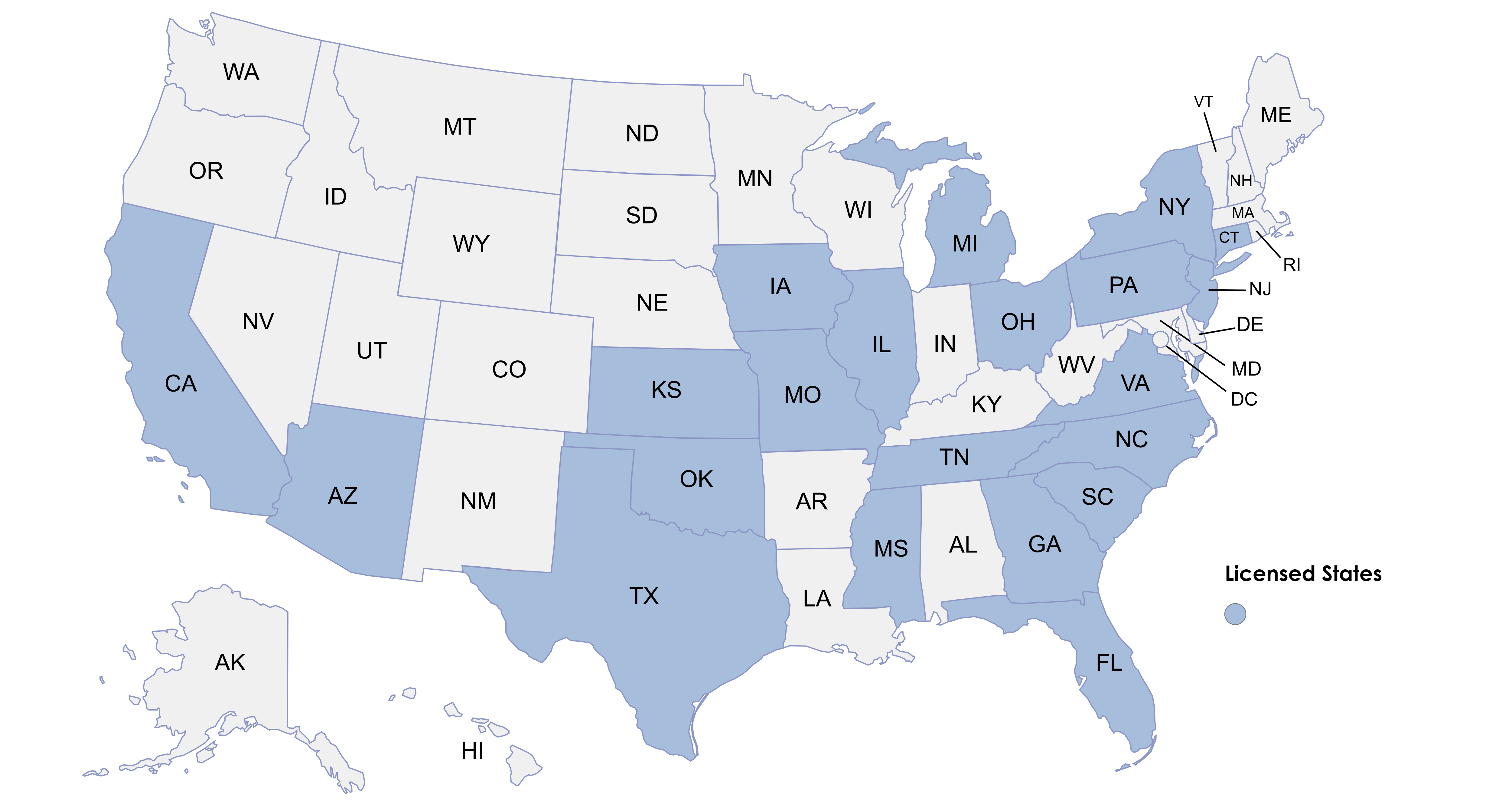 Licensed States Map